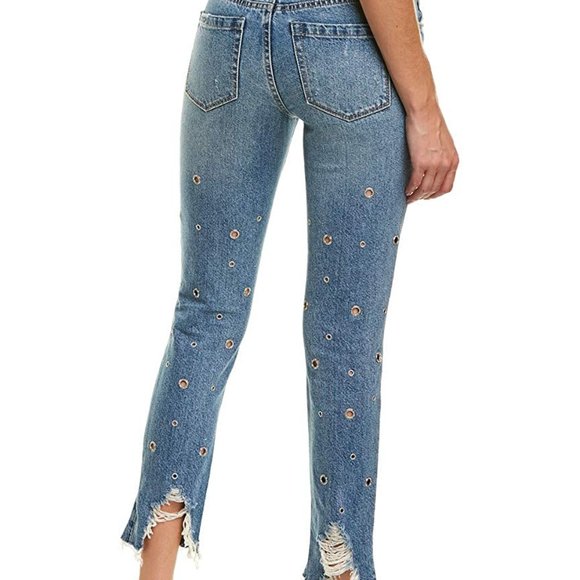 High Rise Distressed Jeans with Grommets - Picture 2 of 12